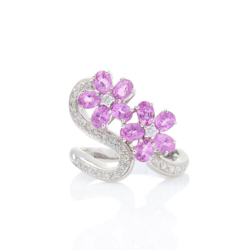 18ct White Gold, 2.50ct Pink Sapphire and .30ct Diamond Flower Dress Ring