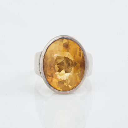 Sterling Silver, 15.00ct Oval Citrine Ring