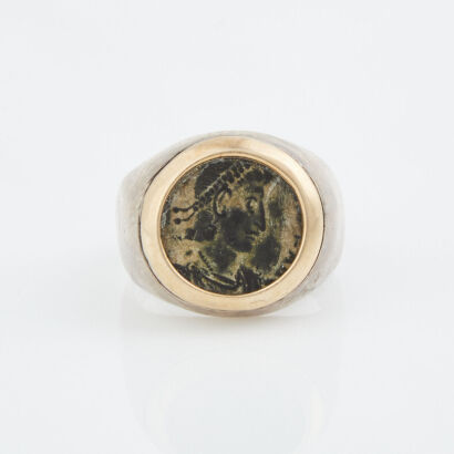 Sterling Silver and 9ct Yellow Gold Lava Stone Cameo Ring