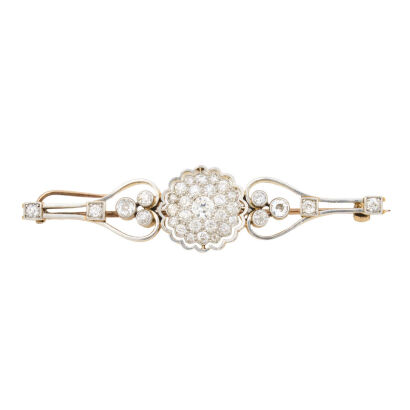 18ct Yellow/Platinum Topped, Estate, Handmade, 1.70ct Diamond Bar Brooch