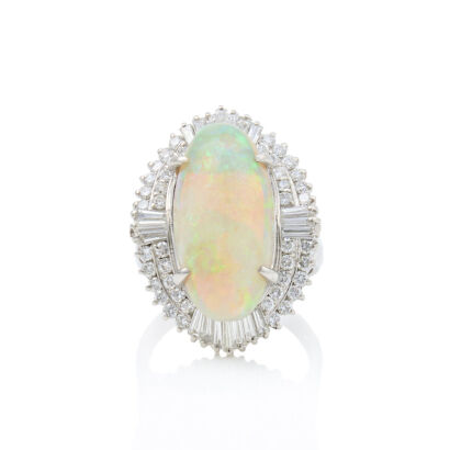 Platinum, 6.82ct Opal and 1.41ct Diamond Dress Ring