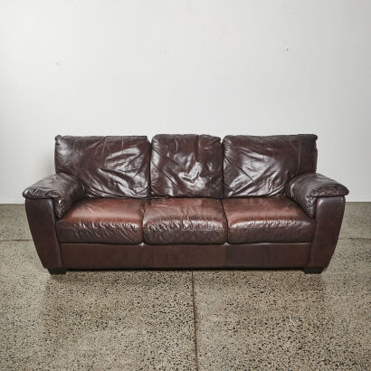 A Italian Aged Brown Leather 3-Seater Couch