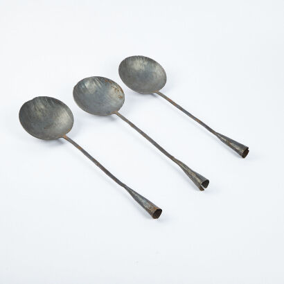 A Trio Of Large Forged Rustic Metal Ladles