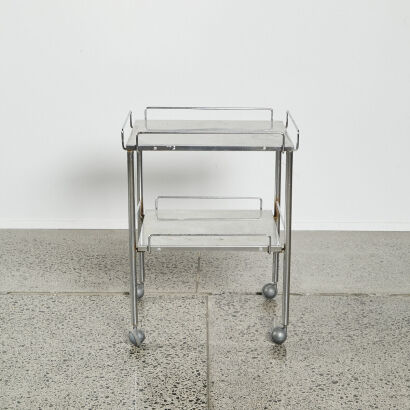 A Stainless Steel And Chrome Industrial Hospital Ward Drinks Trolly