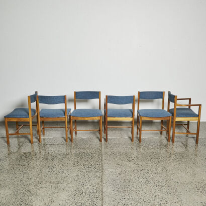 A Suite Of Six Sharp Robert Heritage Dining Chairs By Archie Shine 1959