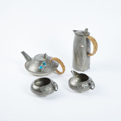 An Archibald Knox Design Tudric Pewter Teapot Set