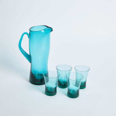 An Italian 1960s Glass Jug and Four Glasses