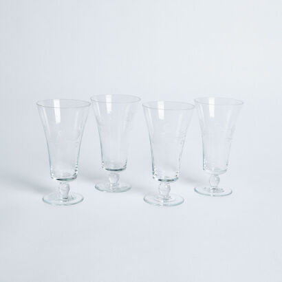 A Set Of Four Vintage Etched Cocktail Glass