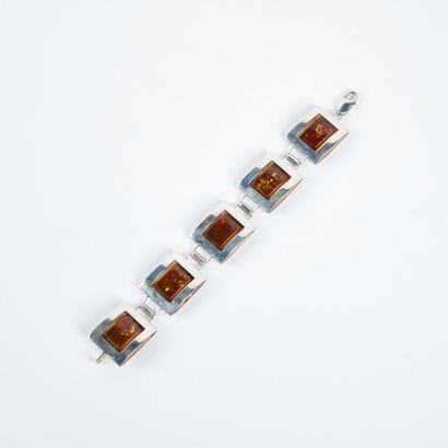 A Polish Sterling Silver And Amber Bracelet c1980s