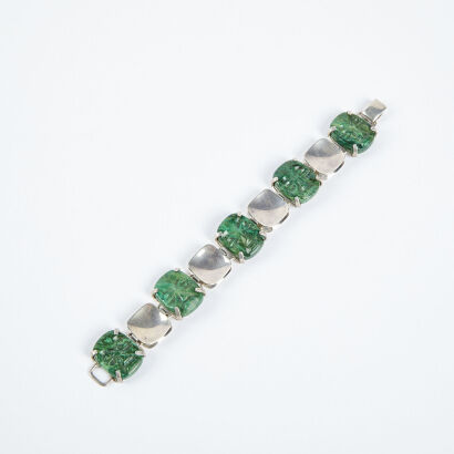 A German Silver And Malachite Bracelet c1960s