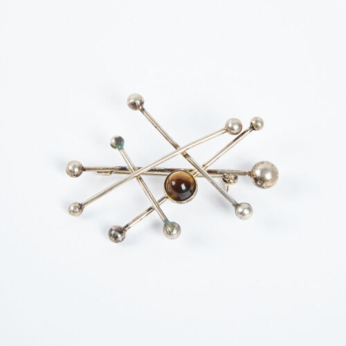 An Atomic Modernist&nbsp;Niels Erik Sterling Silver And Tigerseye Brooch, Denmark c1950s