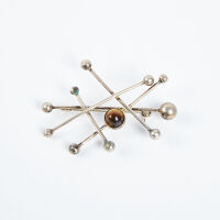 An Atomic Modernist Niels Erik Sterling Silver And Tigerseye Brooch, Denmark c1950s