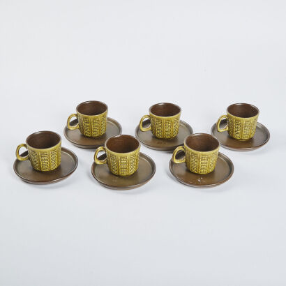 A Six Piece Beatnik Era German Ceromano Tea Set