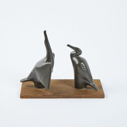 A Pair Of Mounted Ceramic Birds