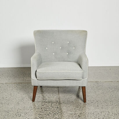 A Occasional Chair in Grey Upholstery & Wooden Legs