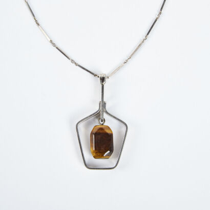 A Sterling Silver Tigers Eye Pendant By Hedberg Guldsmed, Stockholm c1959