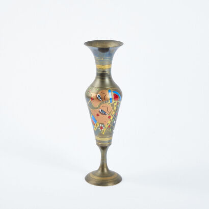 A Hand Painted Brass Candle Holder