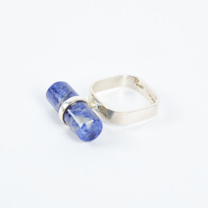 A Sterling Silver Cory USA Lapis Rod Ring C1970s