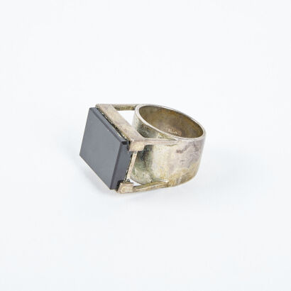 A Sterling Silver Maxwell Collins Jet Ring C1970s