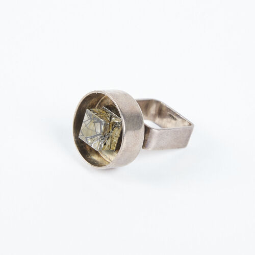 An American Sterling Silver And Quarts Cube Ring c1970s