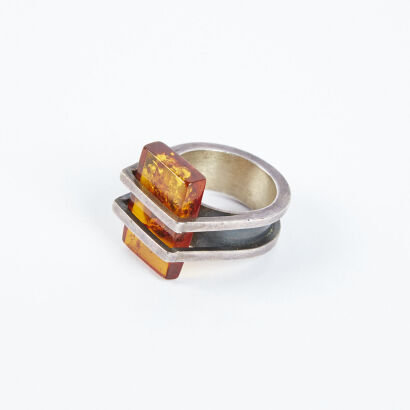 A Sterling silver Amber Cocktail Ring C1970s