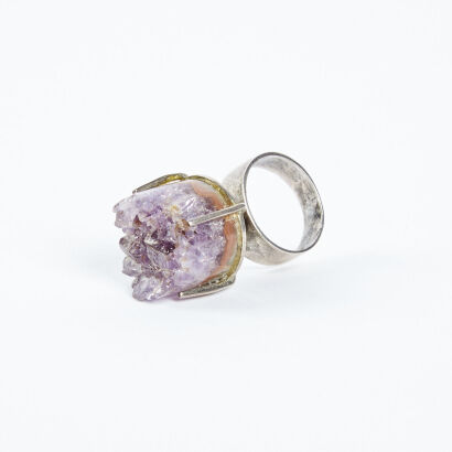 A Maxwell Collins Sterling Silver And Amethyst Ring 1970s