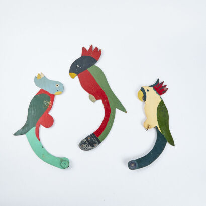 A Trio Of Three Decorative Self Balancing Folk Art Birds