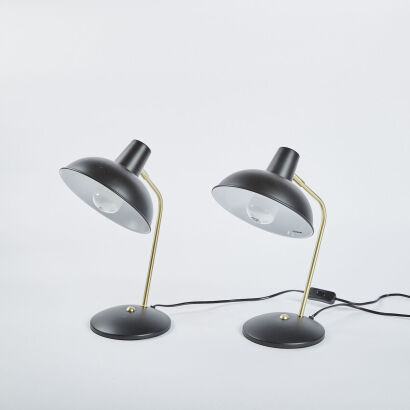 A Pair of Metal MCM Bedside Lamps in Black & Gold