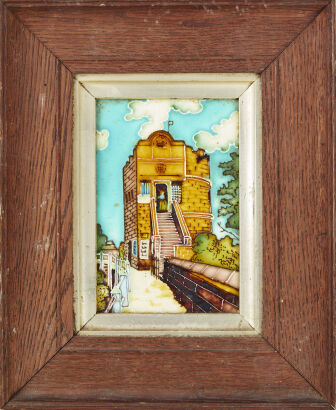 A Hand Painted Framed Ceramic Tile