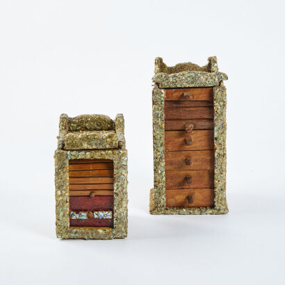 A Pair Of Hand Made Paua Accented Jewellery Draws