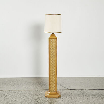 A Large Mid Century Modern Rattan Floor Lamp