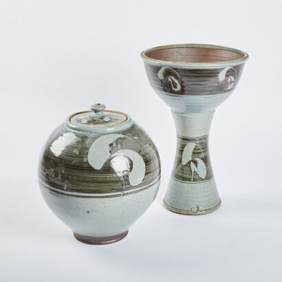 A Wayne Porteous Large Ovoid Storage Vessel Together With A Large Wayne Porteous Chalice Vase