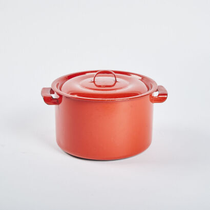 A Retro Red Enamel Dutch Oven