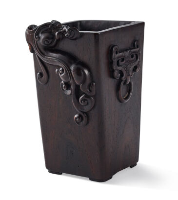 A Chinese Qing Dynasty Rosewood Carving Brush Pot