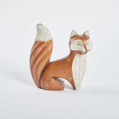 A Hand Painted Wooden Fox Figure