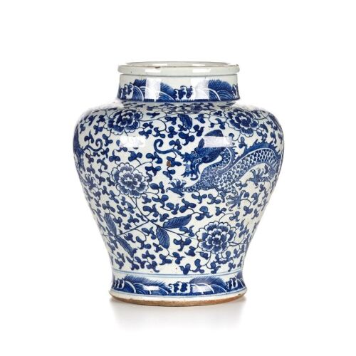 A Blue and White Chinese Baluster Jar With Dragon Motif