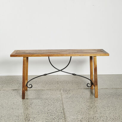 A Oak And Wrought Iron Hallway Console