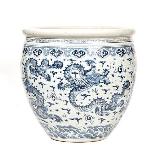 A Blue and White Chinese Dragon Vat