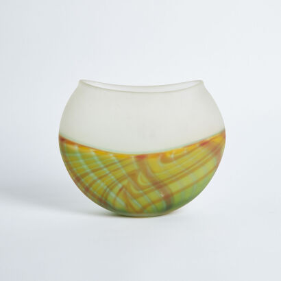 A Garry Nash Studio Glass Frosted Flattened Ovoid Vase