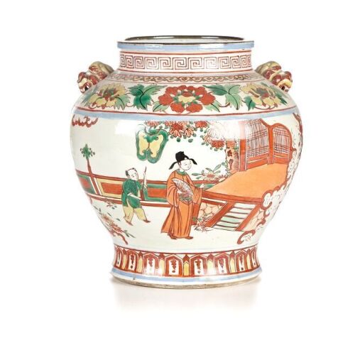 An Early-Qing Dynasty Wucai Figural Jar