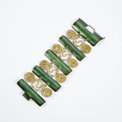 An American Edward Winter Enamel And Brass Bracelet c1960s