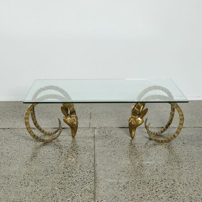 A French Brass Ibex Heads Coffee Table C1970s