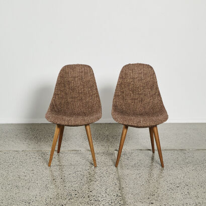 A Pair Mid-Century Ply Shell Chairs With Original Upholstery