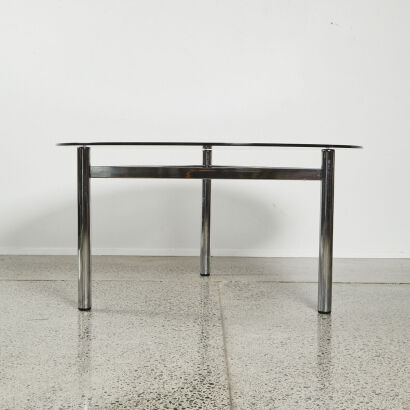 A Deluxe 1970S Chrome And Smoked Glass Dining Table By Framecraft