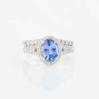 18ct White Gold, 1.48ct Sapphire and .72ct Diamond Ring Set