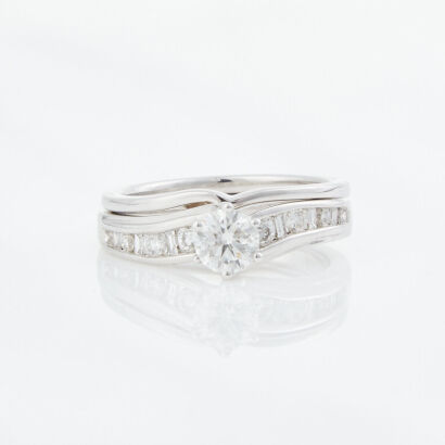 18ct White Gold, 1.00ct Diamond Solitaire and Matching Band