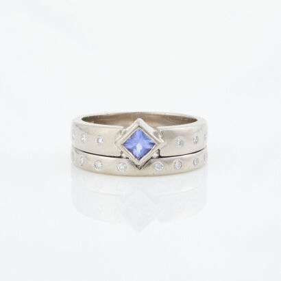 18ct White Gold, .20ct Tanzanite Ring and .14ct Diamond Ring.