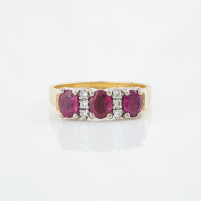 18ct Yellow Gold, 1.26ct Ruby and .06ct Diamond Ring