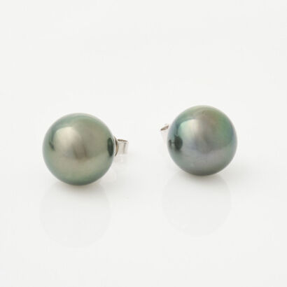 18ct/9ct White Gold, 13mm South Sea Tahitian Pearl Earrings