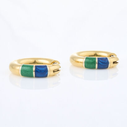 18ct Yellow Gold and Enamel, 23mm Hoop Earrings